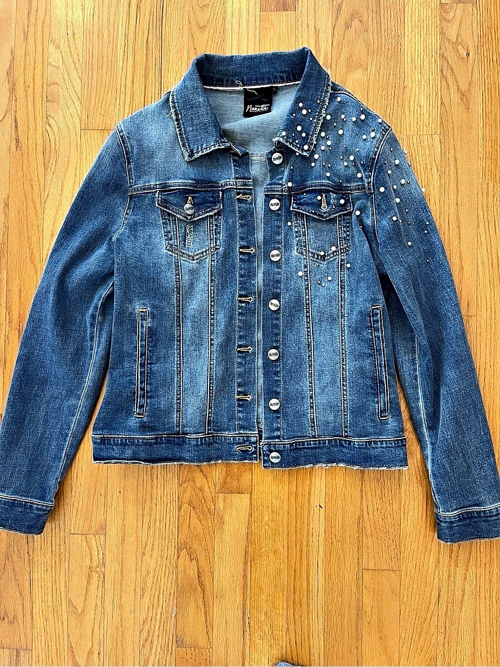 Nanette Lepore Embellished Denim Jacket in Blue Like New